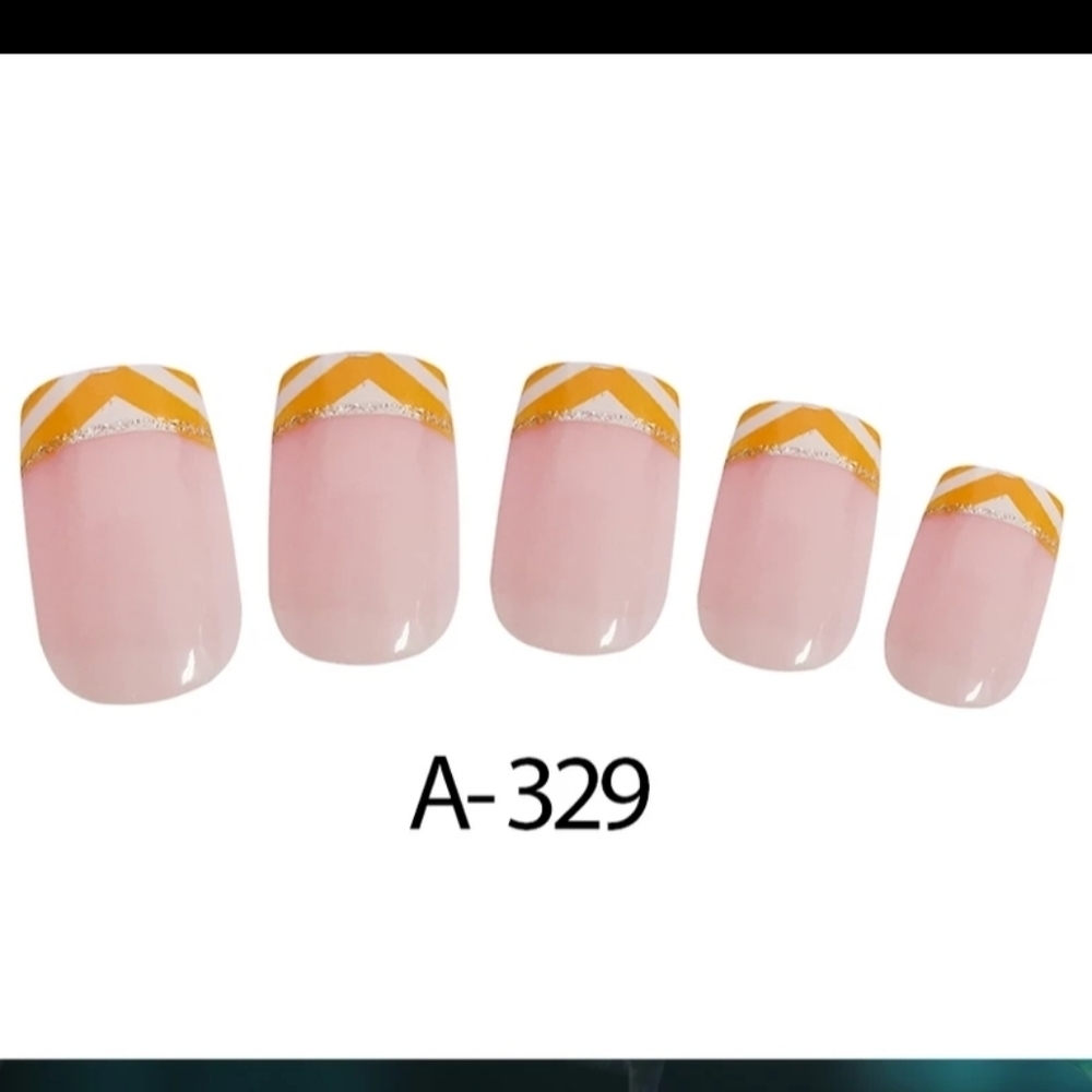Yellow cheveron French tip press on nails